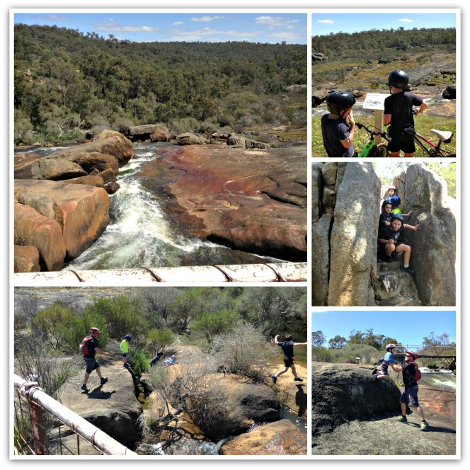 Next stop was National Park Falls which was only another kilometre along the trail.  Spring is a great time to visit as there is plenty of water on the falls and the wildflowers are blooming.  Plenty of rock hopping for the boys too.